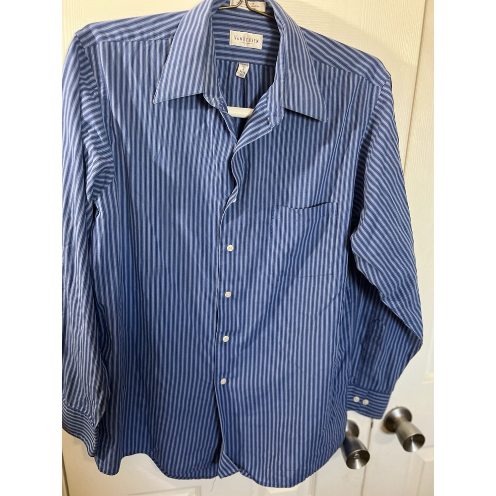 Van Heusen Blue Striped Long Sleeve‎  Men's Dress Shirt 16 34/35